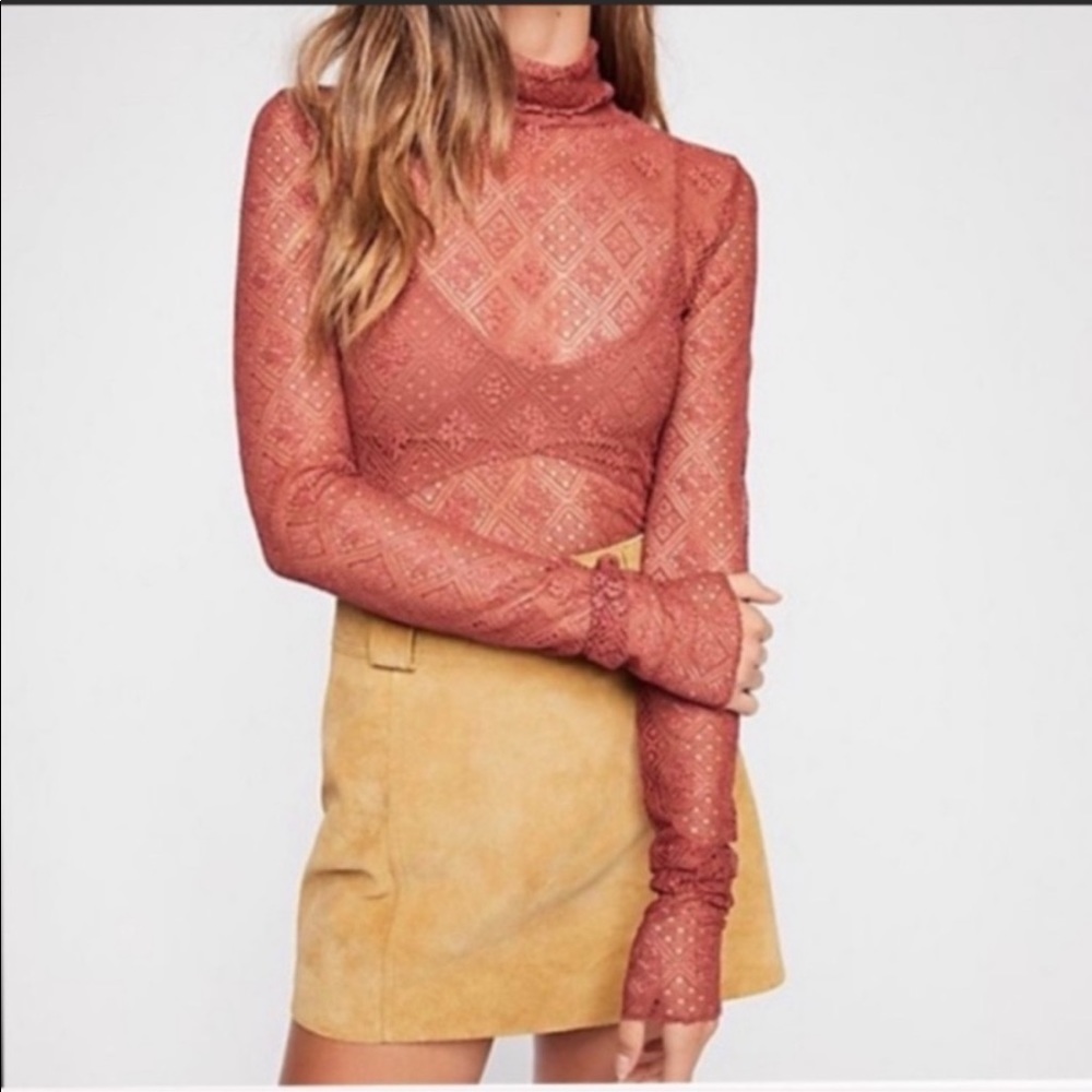 NWOT Free People Sweet Memories Lace Turtleneck